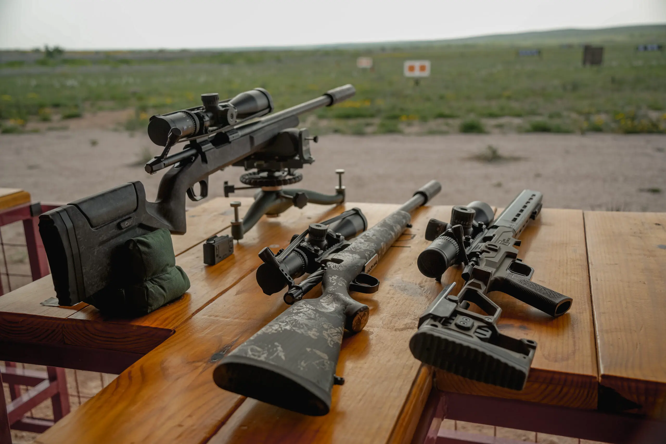 Christensen Arms rifles set up on a range bench