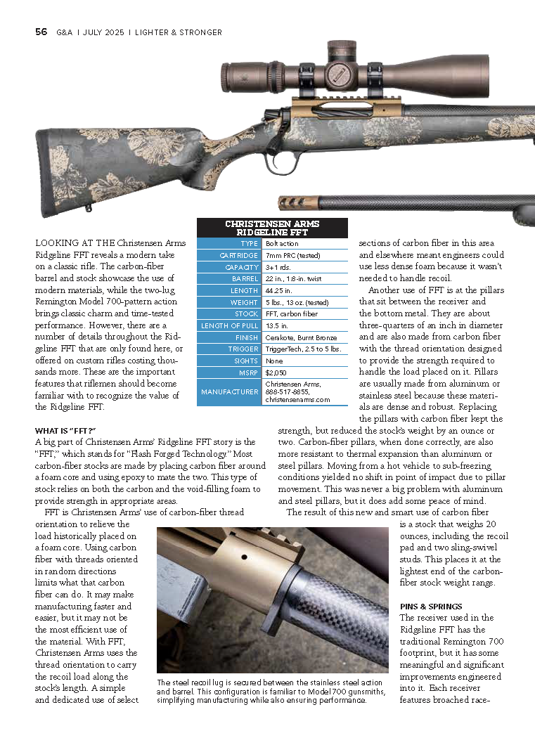 Christensen Arms Ridgeline FFT carbon fiber rifle article in Guns & Ammo magazine